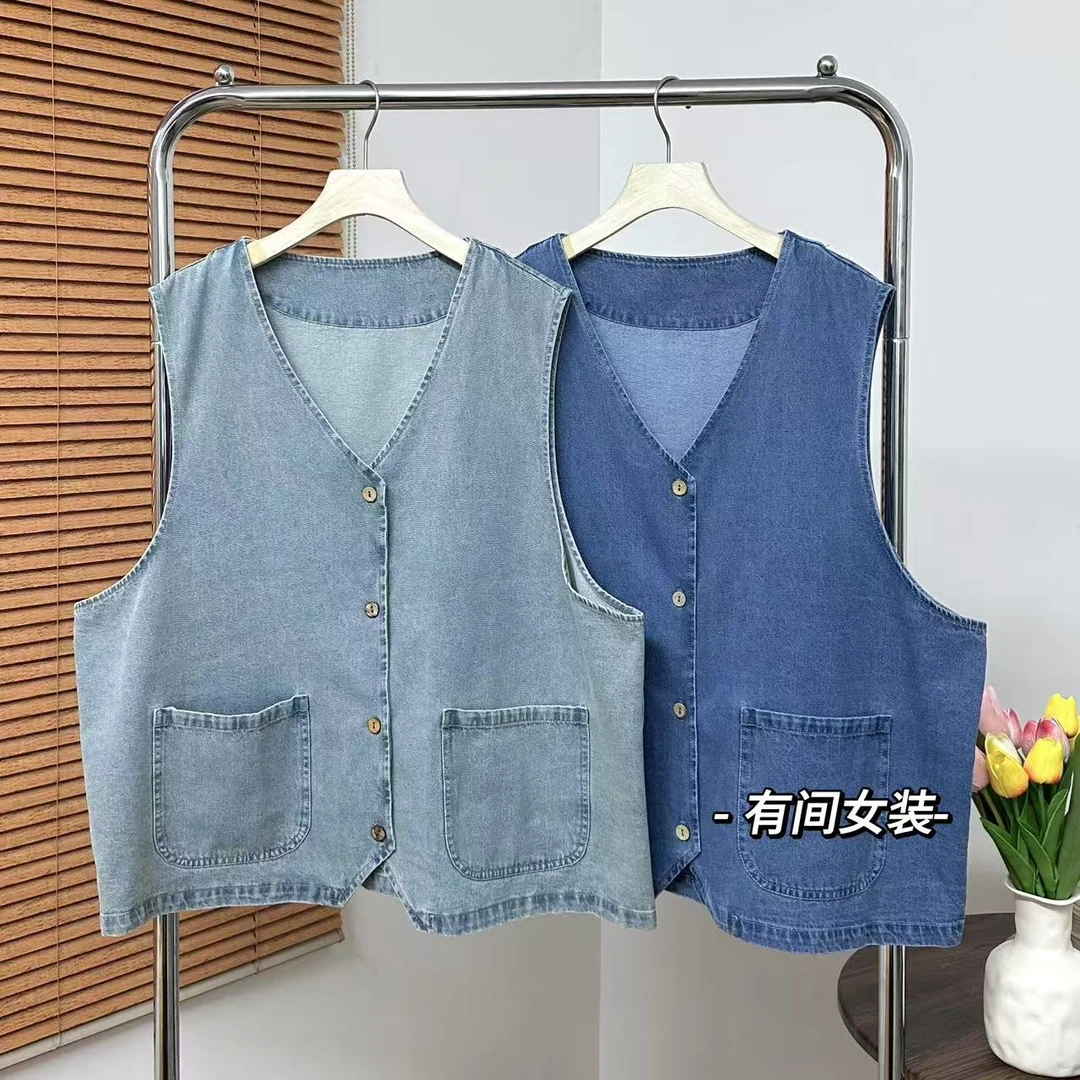 【V领牛仔马夹】薄款套色复古水洗做旧宽松休闲马甲单排扣柔软春夏