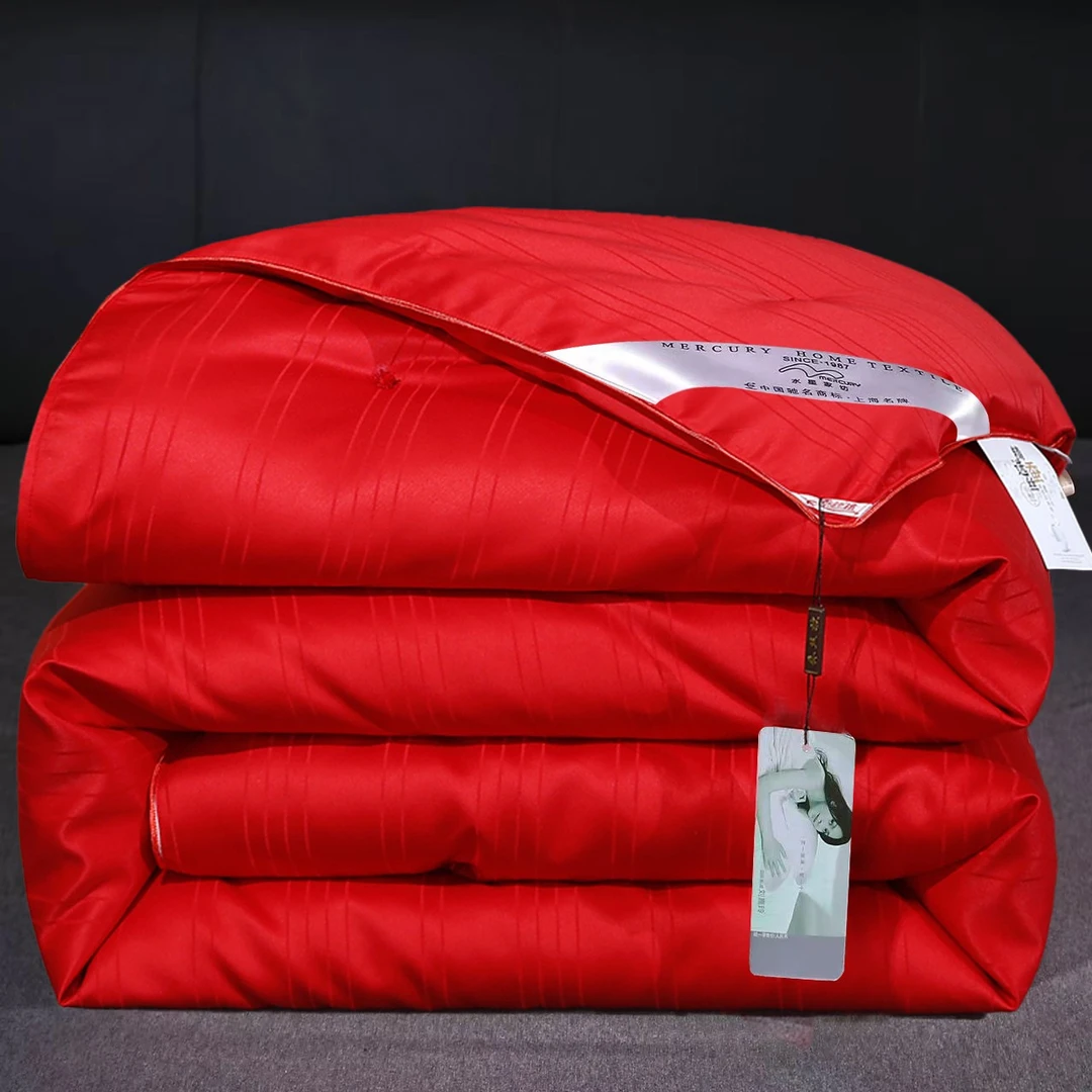 水星家纺蚕丝被100%桑蚕丝结婚被全棉春秋冬被子母被大红婚庆喜被