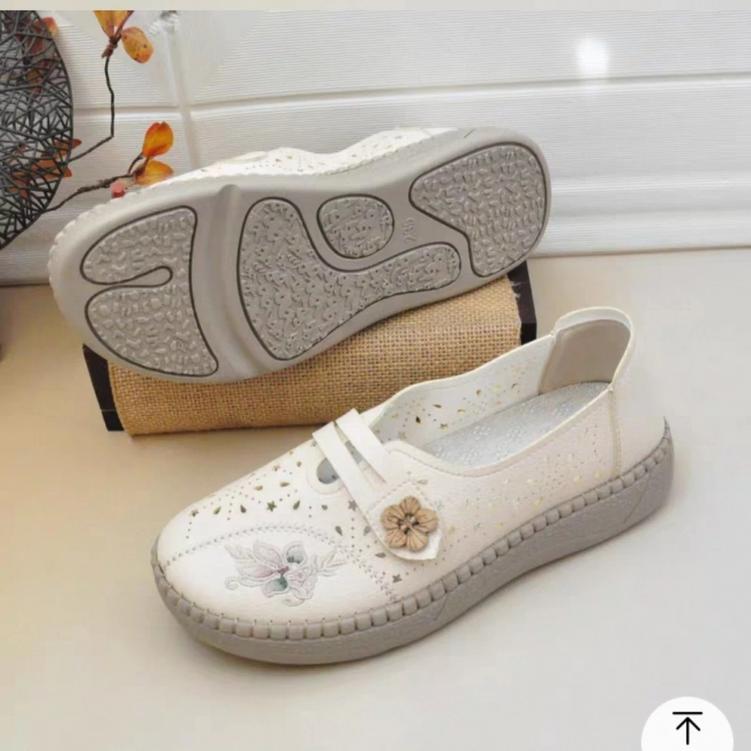 妈妈鞋布鞋缝制护士鞋夏季坡跟老年百搭透气镂空中老年防滑