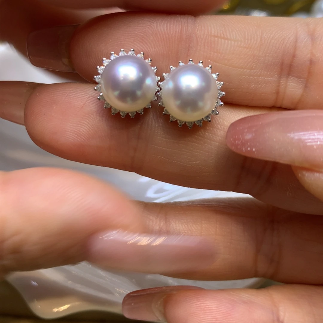 银S925镶嵌耳饰海水珍珠