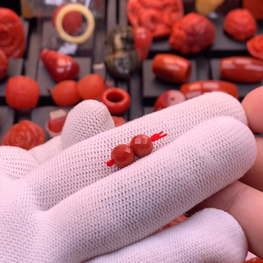 南红玛瑙未镶嵌川料原矿满色满肉无相老型对珠7mm