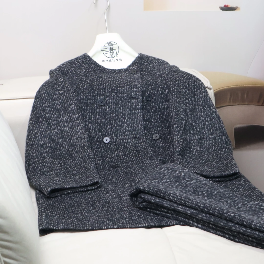 【13425】高品质原创设计花黑色百搭围巾长款大衣星