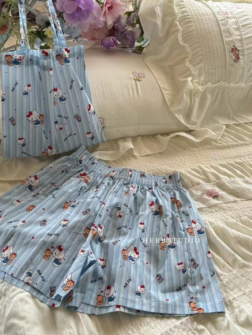 KK116蓝色条纹KT猫咪家居裤短裤