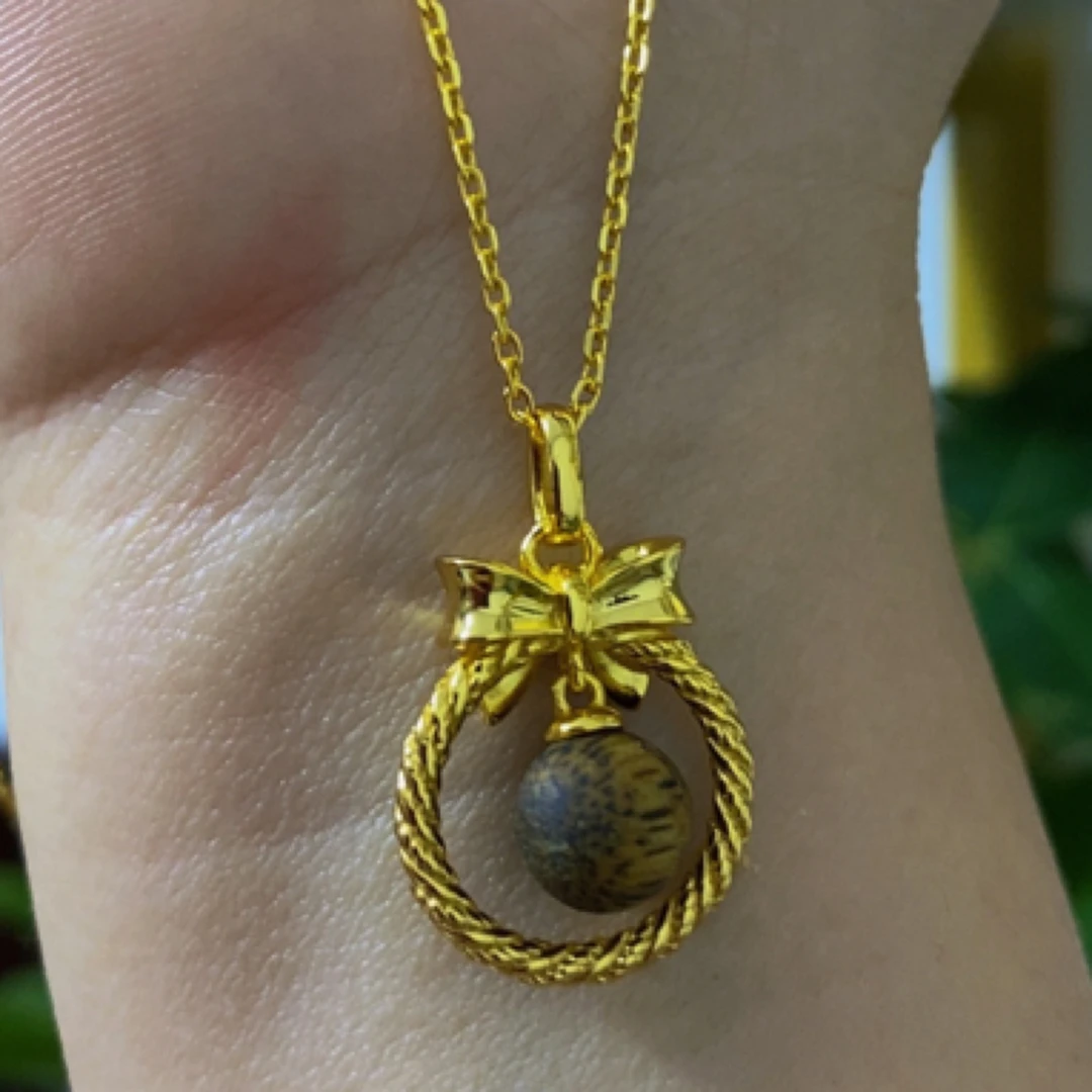 坠链均925银 镀金镶嵌椅楠香珠气质百搭吊坠项链002号