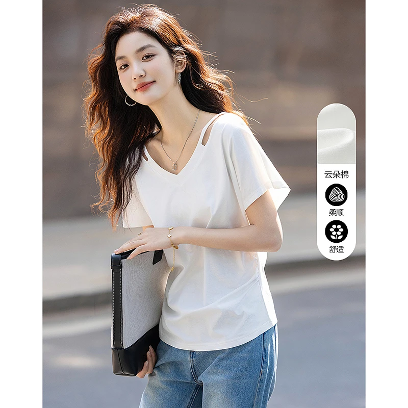 dme德·玛纳180G索罗娜小性感V领连肩短袖打底衫镂空t恤