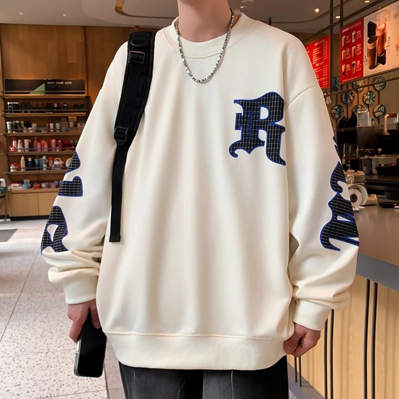 秋季新款青少年学生美式潮流卫衣舒适百搭宽松休闲圆领长袖上衣男