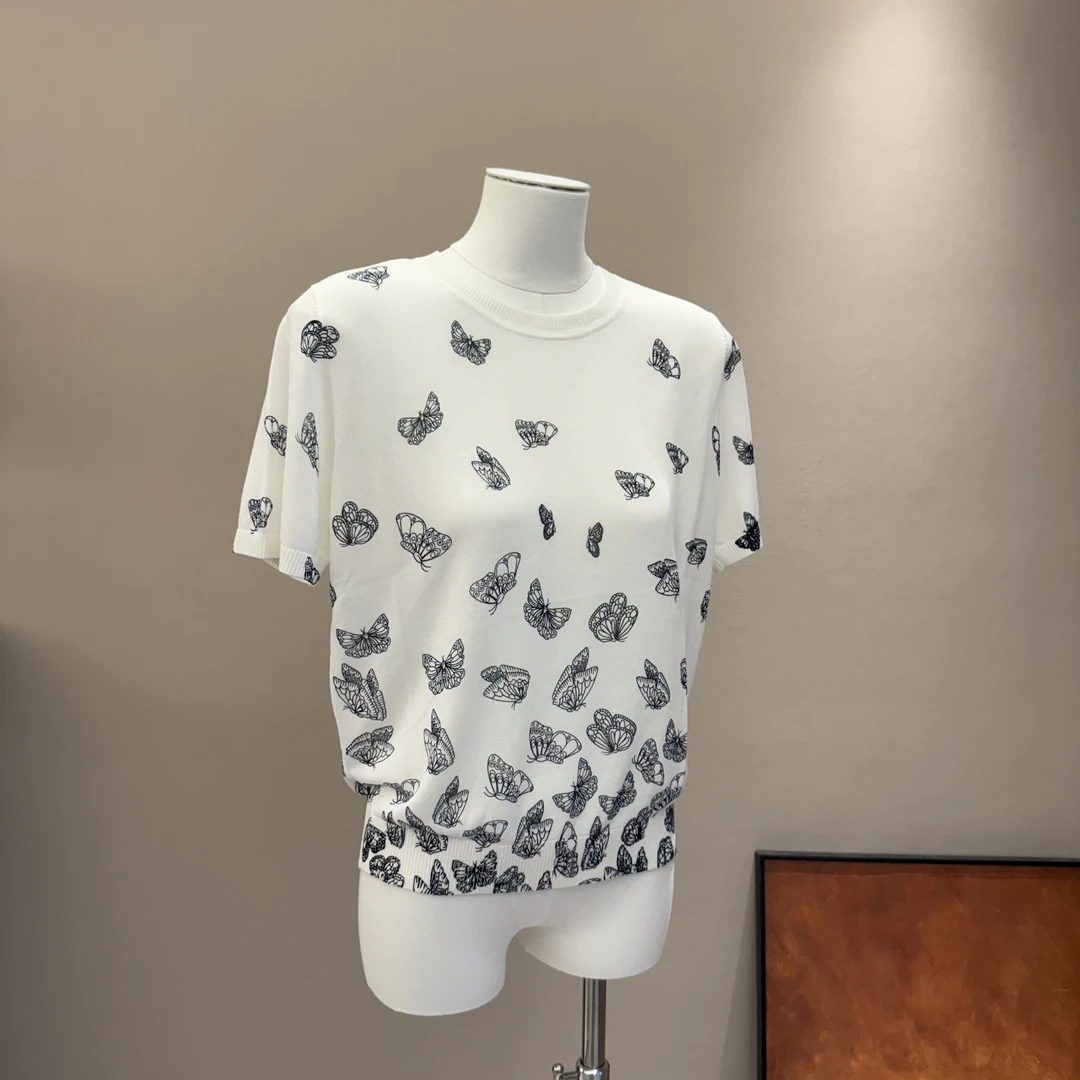 夏季新款圆领针织印花宽松休闲短袖上衣女