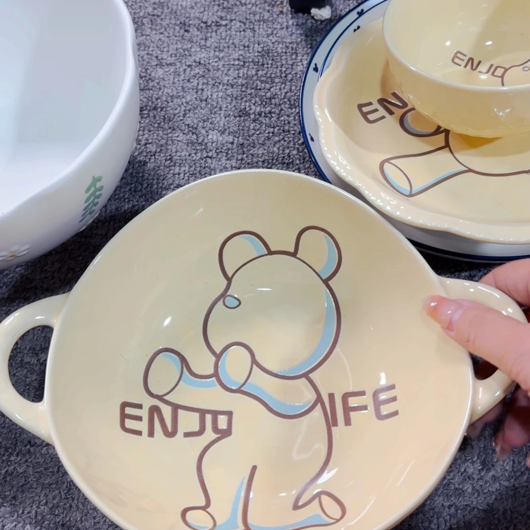 陶瓷暴力熊双耳汤碗七寸