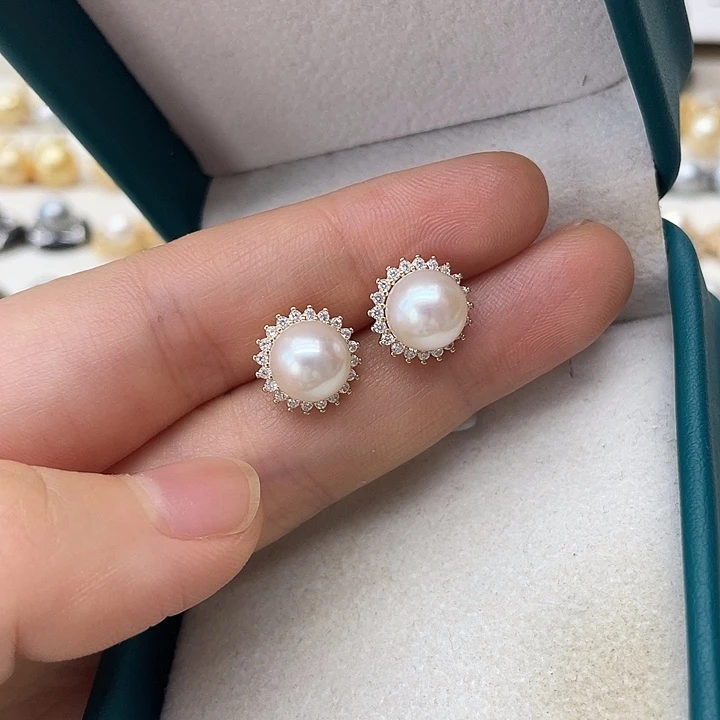 银S925镶嵌海水珍珠耳饰