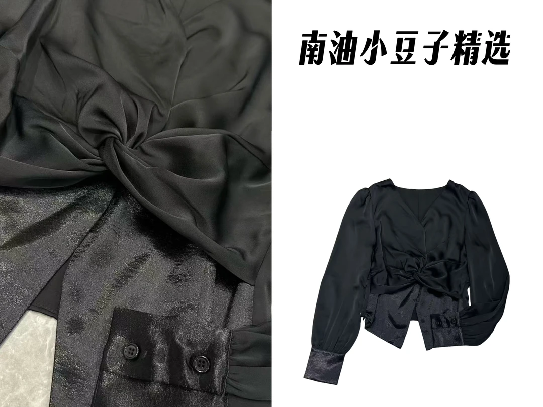 【南油小豆子精选】气质显瘦高级感缎面法式轻熟小众短款蝴蝶衬衫