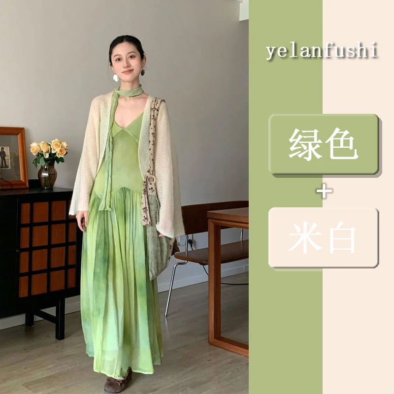 一整套ootd穿搭新款夏季时尚简约薄纱开衫温柔甜美海边度假吊带裙