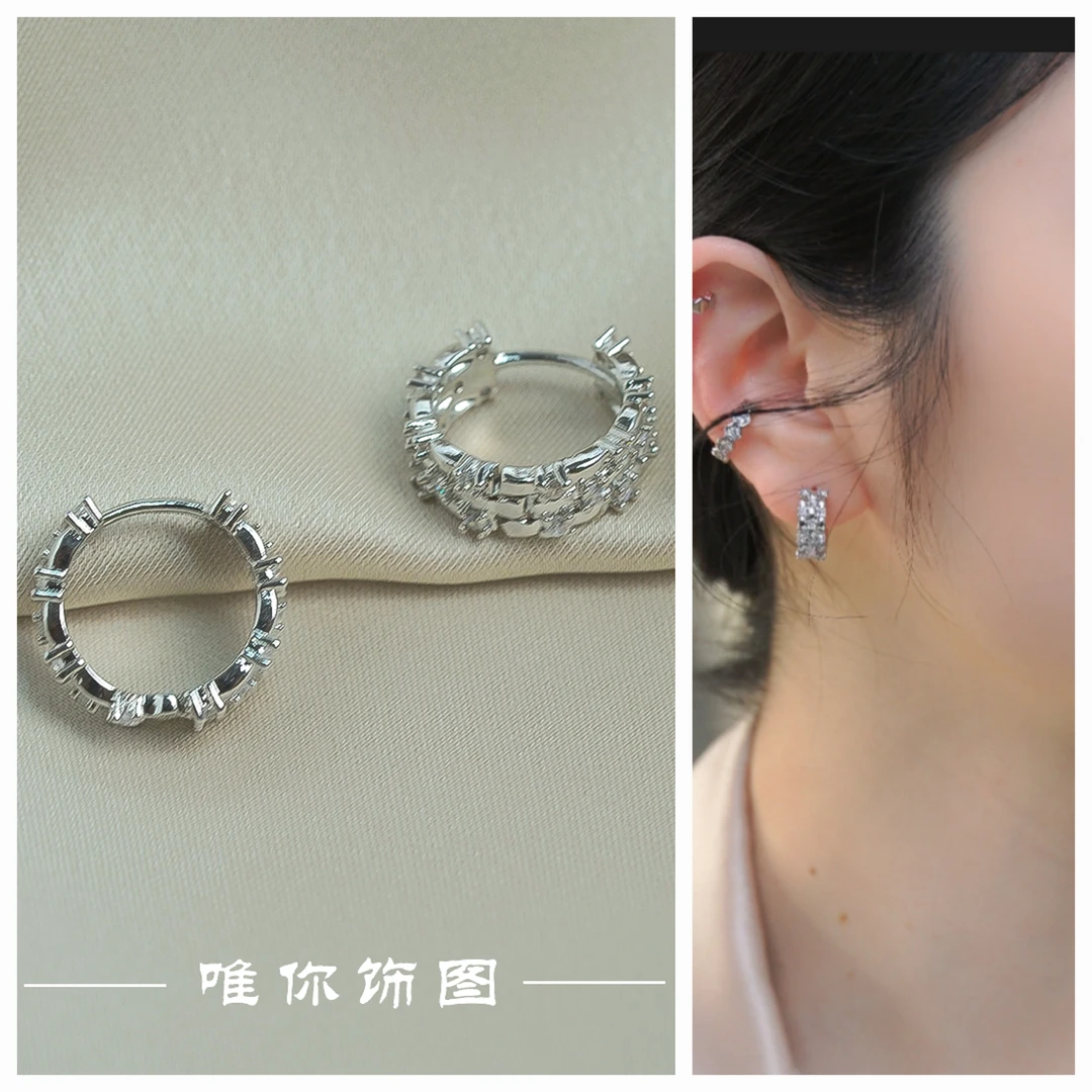 铜合金耳饰 气质通勤日韩银色波纹几何形原创设计耳环 E0239