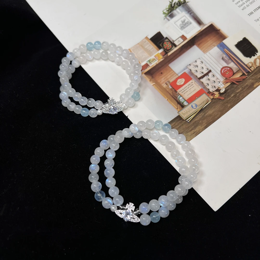 蓝月光6m双圈成品-柚子珠宝天然斯里兰卡蓝月光奶白体手串DIY