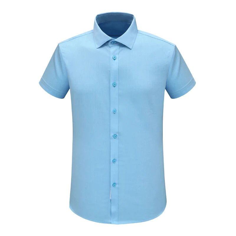 F3690恺夏季男式短袖衬衫 棉百搭商务休闲上衣免烫 浅蓝色