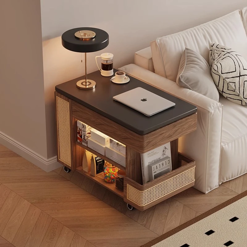实木小桌子落地置物架沙发边柜边几客厅可移动小推车简易极窄茶几