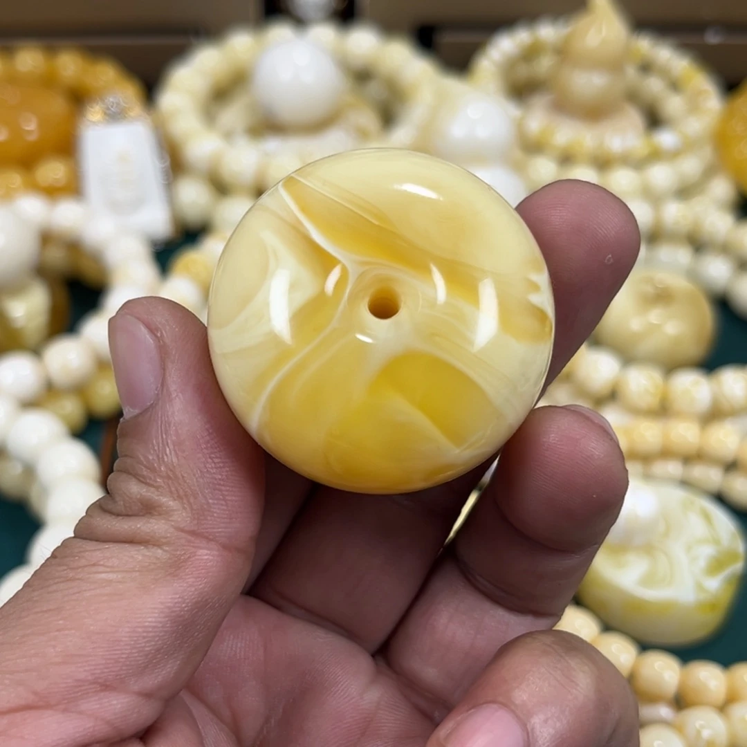 琥珀手链未镶嵌奶橘粉面包圈