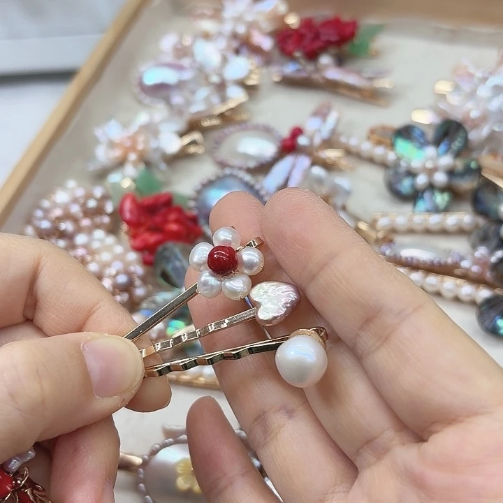 淡水珍珠发饰银S925镶嵌