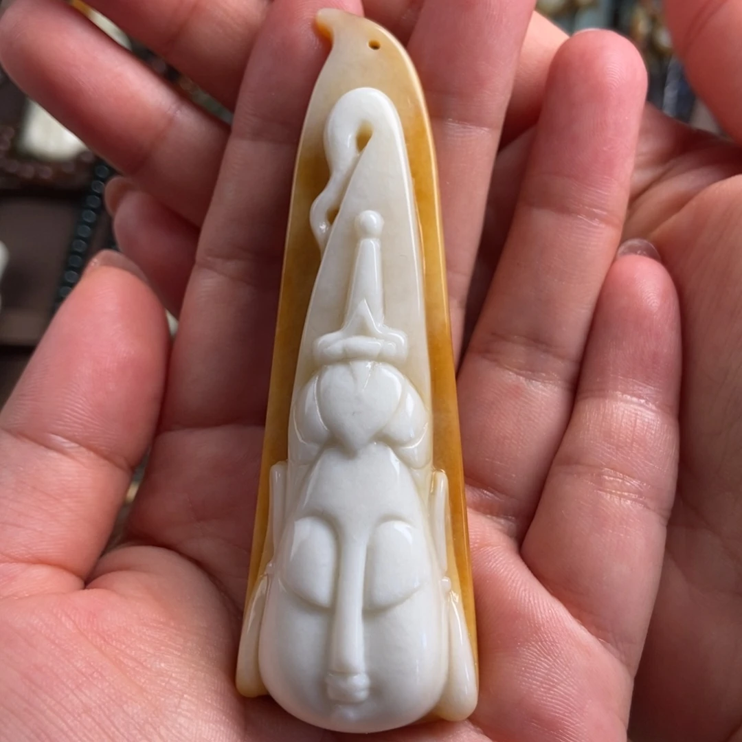 @***狼未镶嵌岫玉手把件