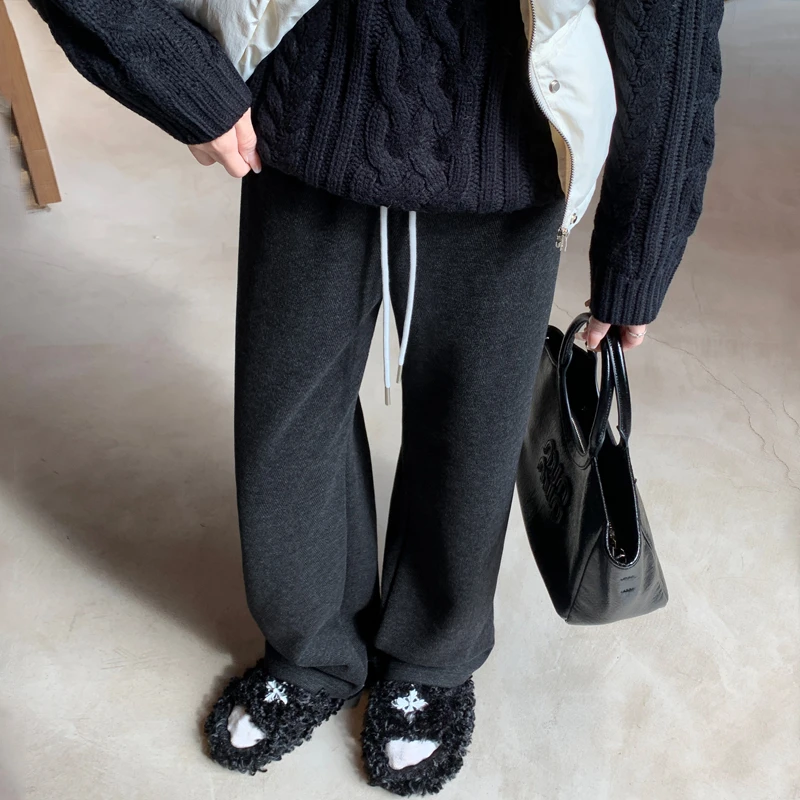 加厚毛呢阔腿裤女冬季加绒新款慵懒风直筒休闲裤子春秋垂感拖地裤
