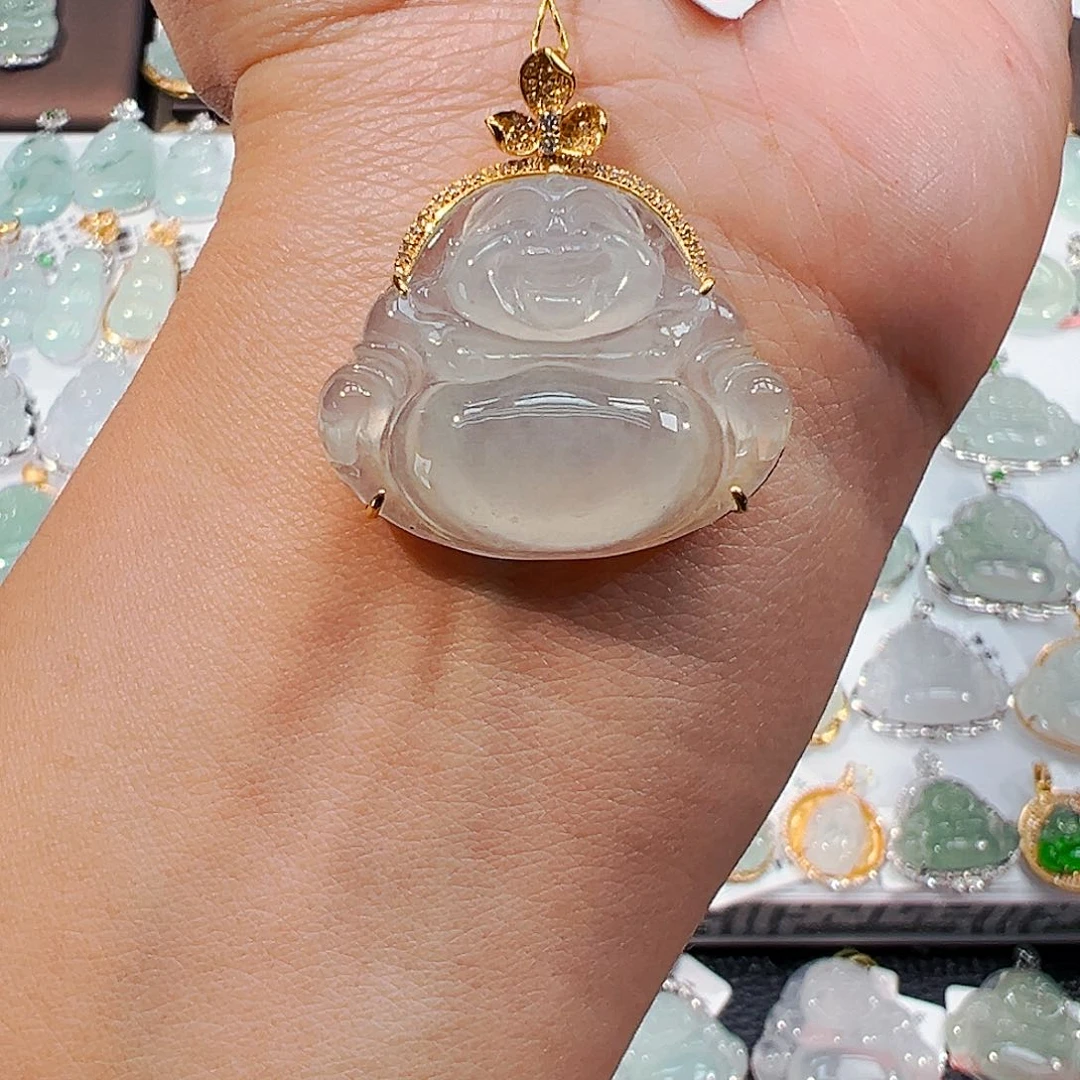 吊坠(不含链)18K金镶嵌翡翠佛公