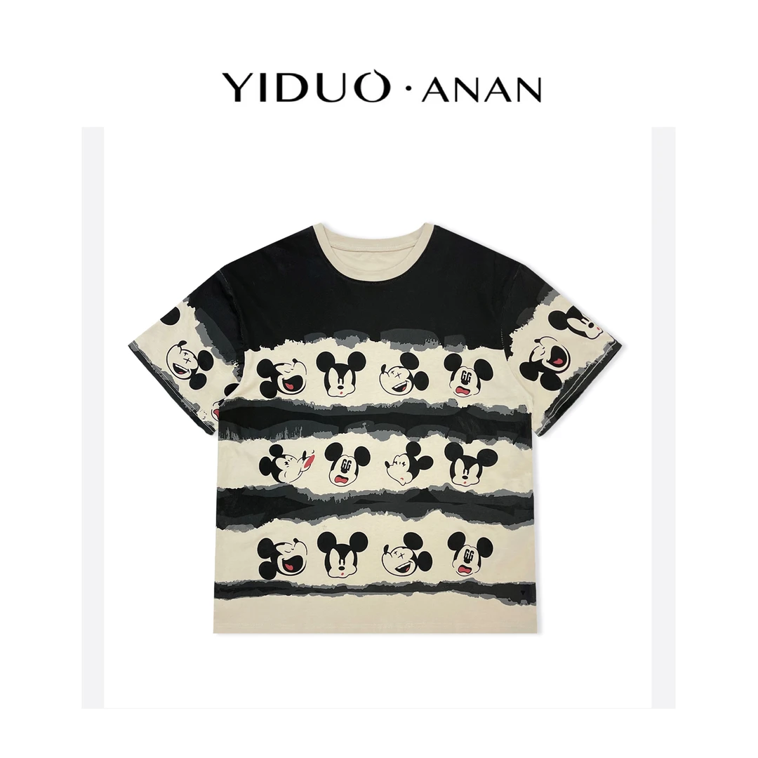 Yi·Duo 大码南油卡通米奇减龄条纹短袖T恤