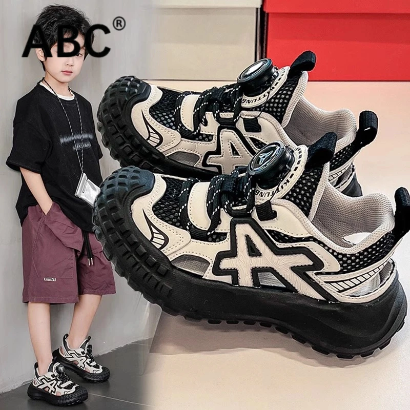 ABC男童运动鞋2025新款夏季男孩洞洞凉鞋中大童网面透气轮胎鞋子