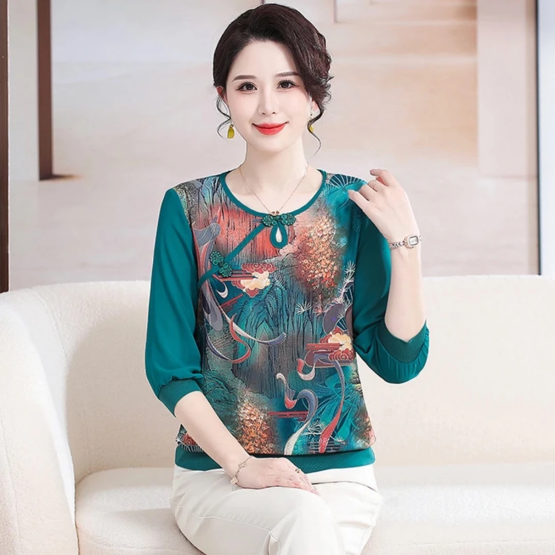 9421-中老年女装T恤宽松中袖T恤洋气打底衫薄款夏装B仓黄包里