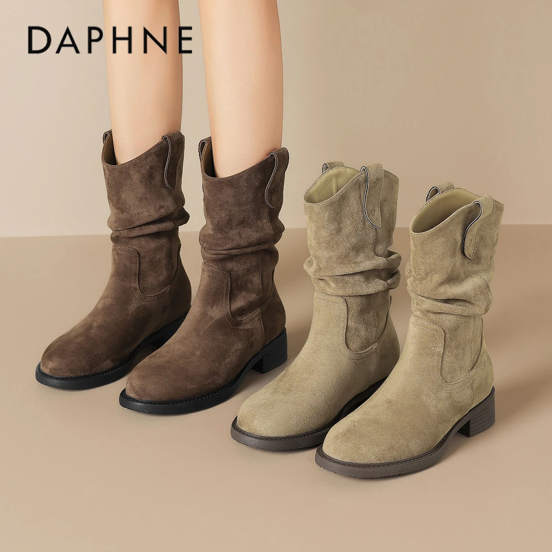 达芙妮堆堆靴女2025新款秋季西部牛仔短靴夏季单靴中筒靴马丁靴子