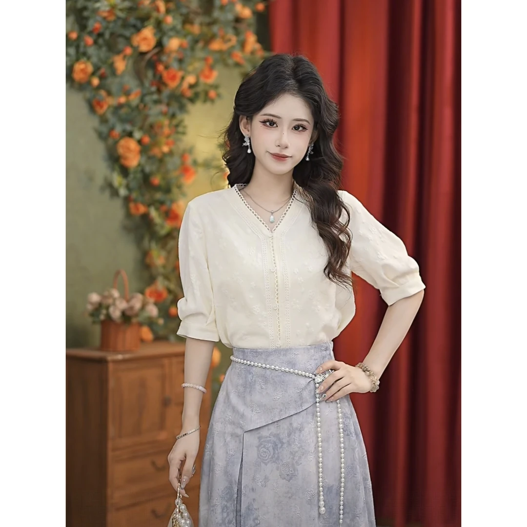 张嘉圆【裳贤】25新款气质百搭新中式减龄显瘦衬衫#4683