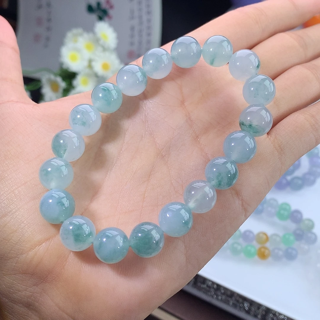 未镶嵌手链翡翠冰种飘蓝花手串