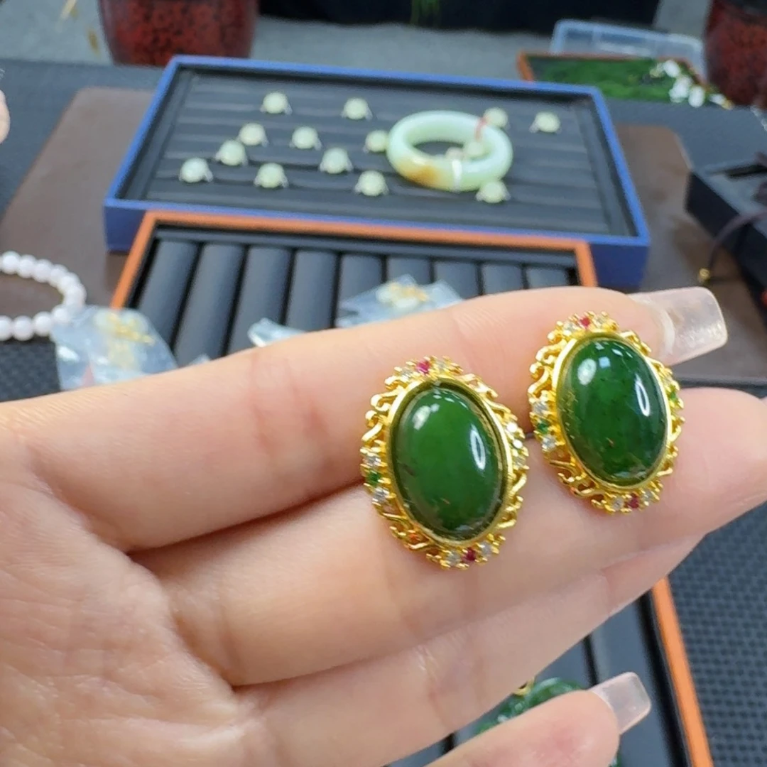 和田玉（碧玉）合金耳饰