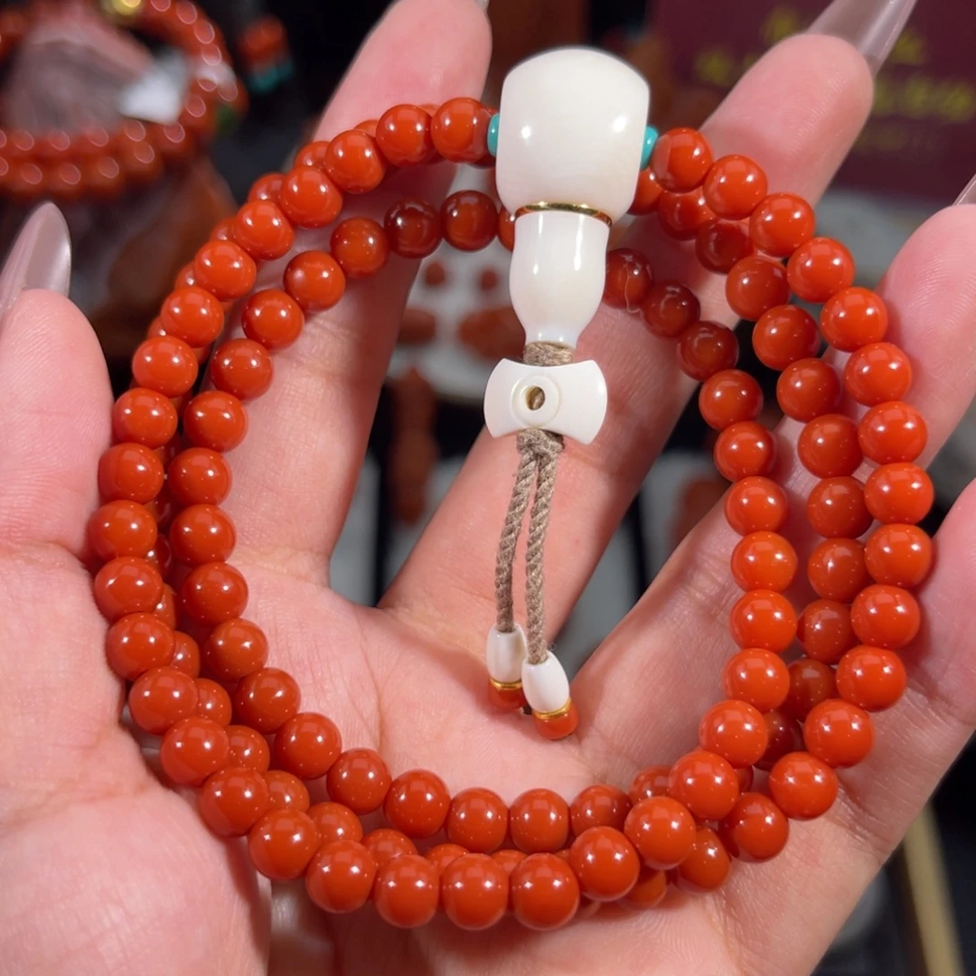 南红玛瑙未镶嵌圆珠念珠串6.2左右