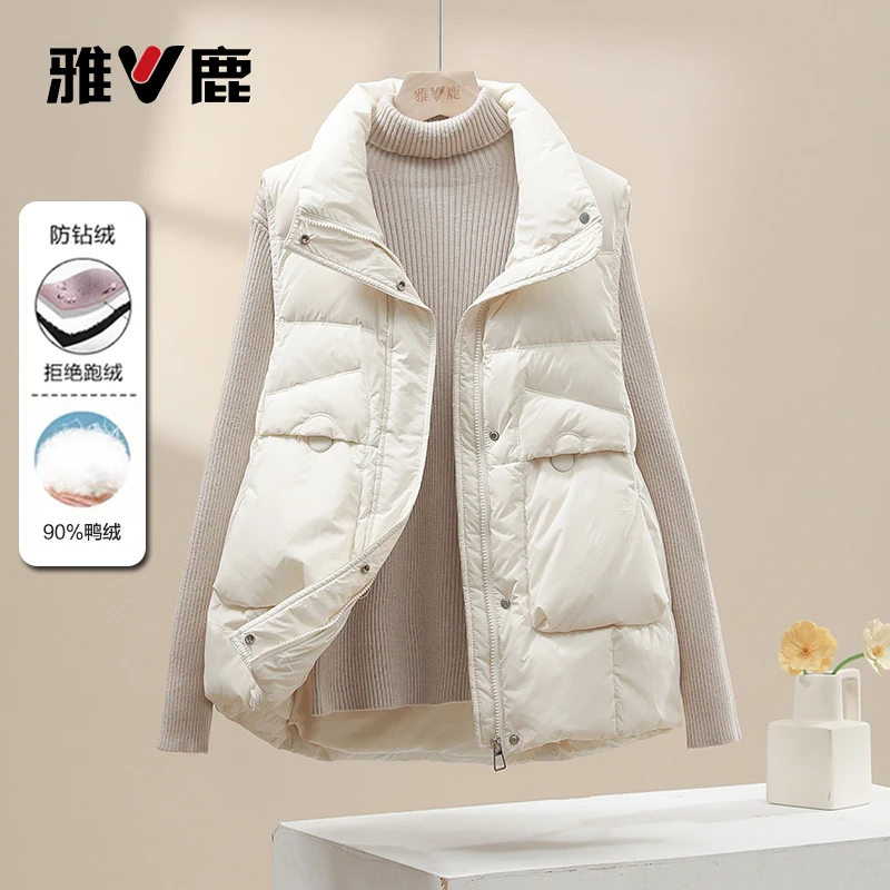 雅鹿2025秋冬新款轻薄羽绒服女短款马甲保暖简约气质韩版显瘦外套