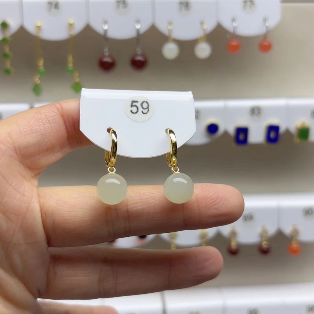 银S925镶嵌和田玉耳饰