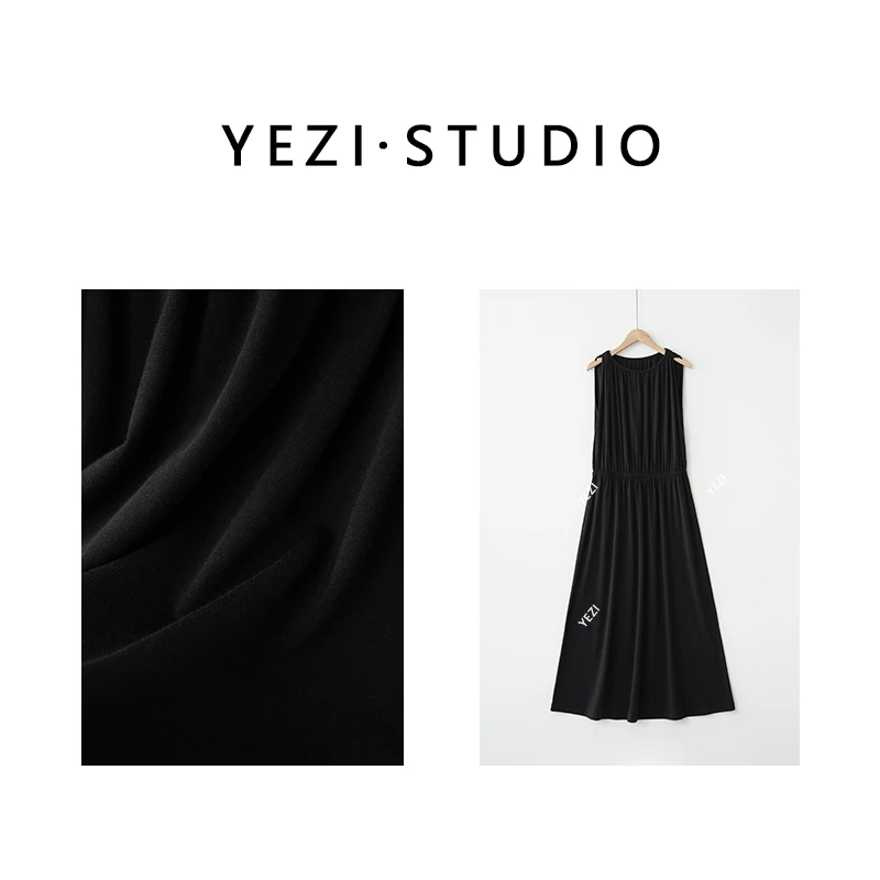 【小露香肩】夏季舒适棉气质显瘦一字领长款无袖连衣裙24231534