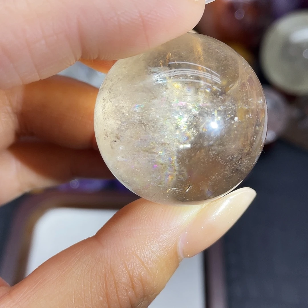 水晶珠宝半成品未镶嵌48茶晶爆彩3.3公分