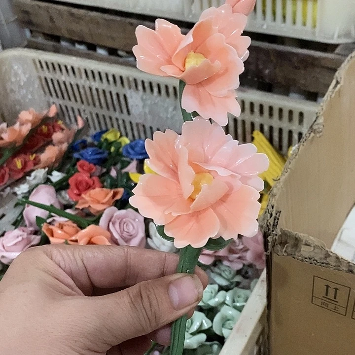 瓷片纯手工陶瓷花摆件瑕