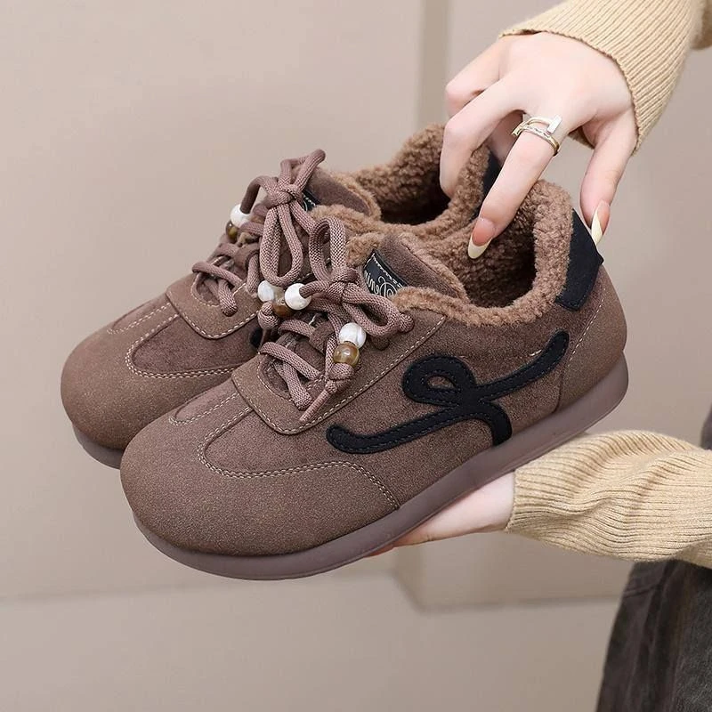 鞋子女冬季新款加绒保暖复古德训鞋软底防滑妈妈鞋百搭休闲雪地靴