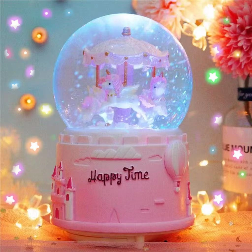 发光飘雪花音乐盒旋转木马水晶球儿童女童十岁实用生日礼物女生