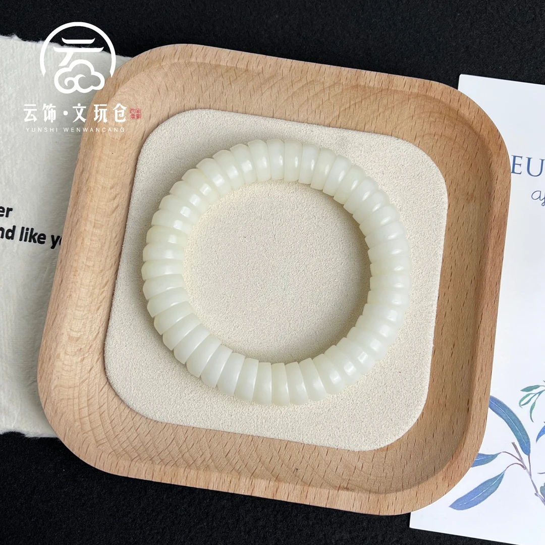 玉砌12mm菩提根白色扁碗肠单圈 CS021-1647