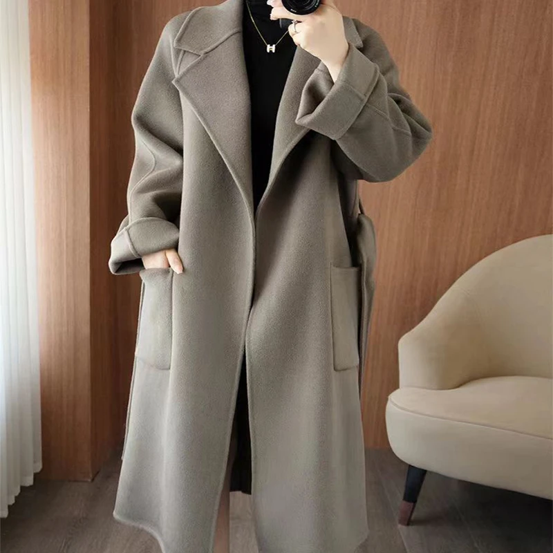 261-270】春秋款大衣中长款新款时尚休闲百搭韩版纯色宽松长袖外衣