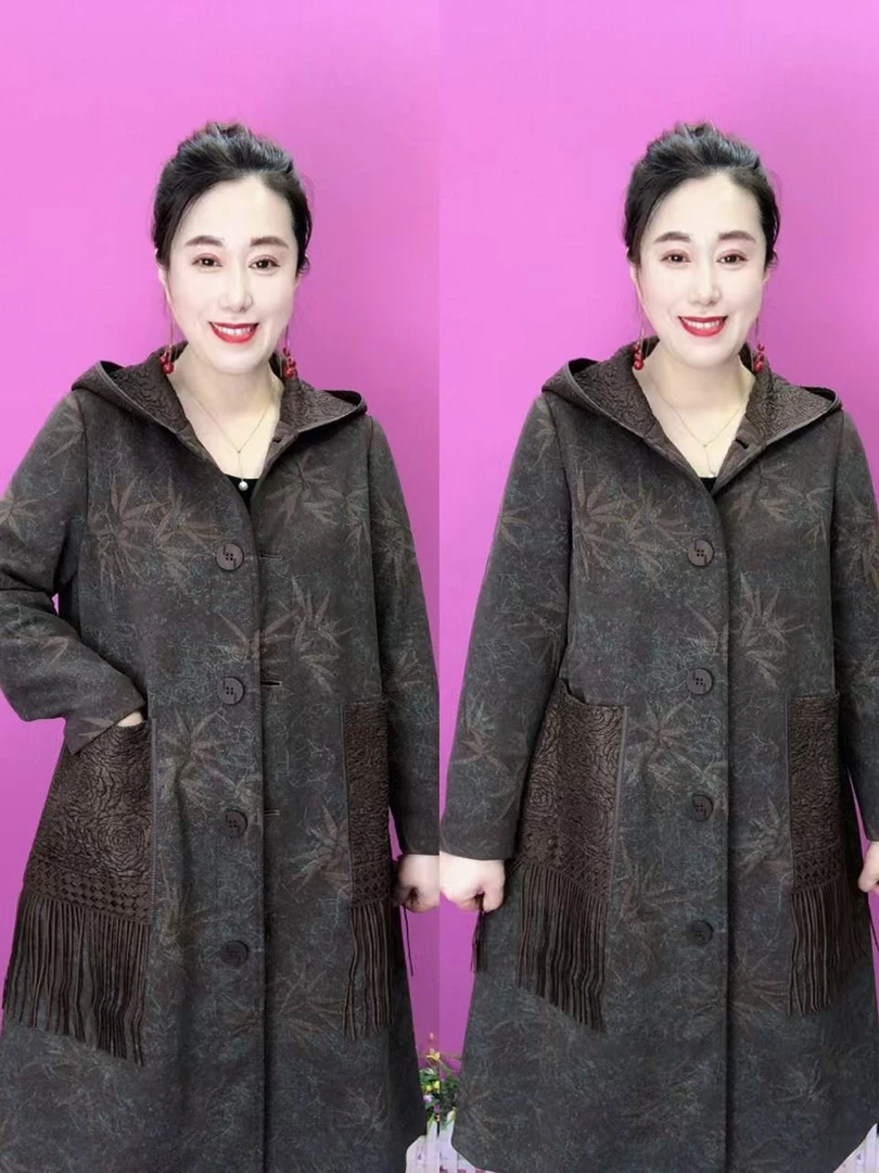 66女人美35春装新款兜流苏长外套