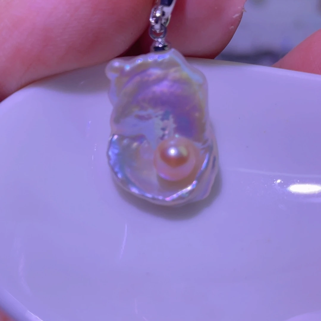 淡水珍珠天然淡水珍珠吊坠银S925镶嵌