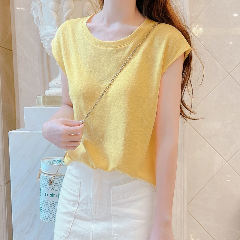 黄色薄款插肩袖圆领t恤夏季松弛感宽松百搭休闲上衣时尚正肩小衫