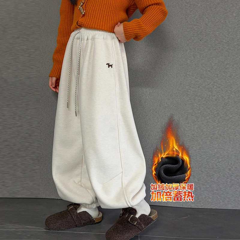 小女孩女童宽松加绒束脚裤秋冬6-12岁中大儿童休闲裤洋气百搭卫裤