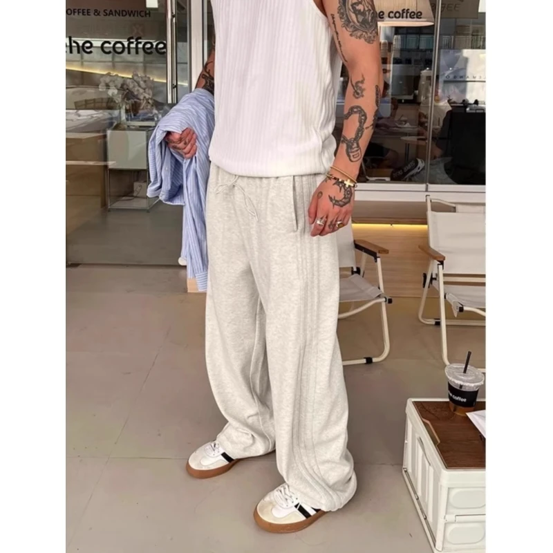 加肥大码300斤设计感侧边条纹卫裤男女早秋季宽松薄款休闲运动裤2