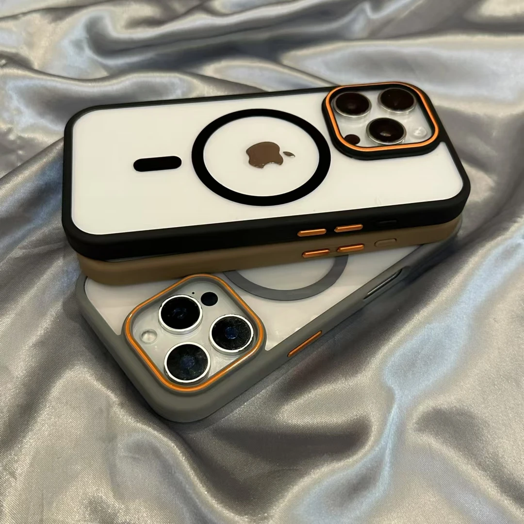 撞色透明磁吸适用16pro苹果iphone14手机壳高级15pro全包13pm磨砂