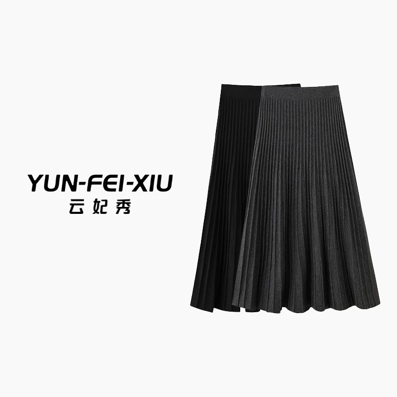 云妃秀大码女装半身裙竖坑条百褶高腰显瘦宽松高腰胖妹妹冬72011