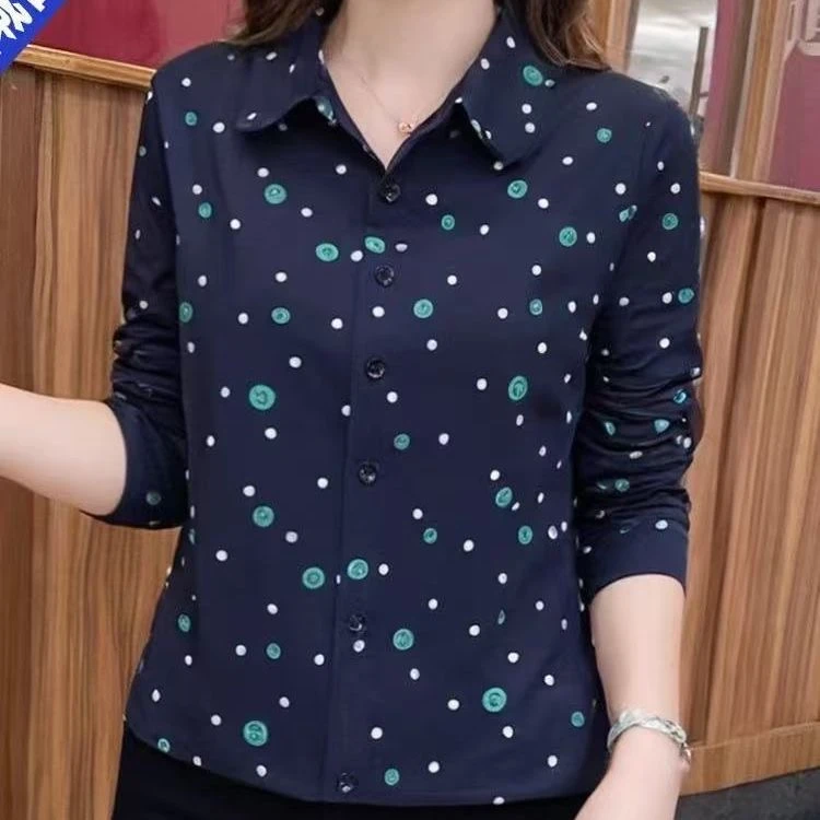 2025新品女士上衣印花显瘦气质时尚早秋洋气百搭翻领小碎花长袖3