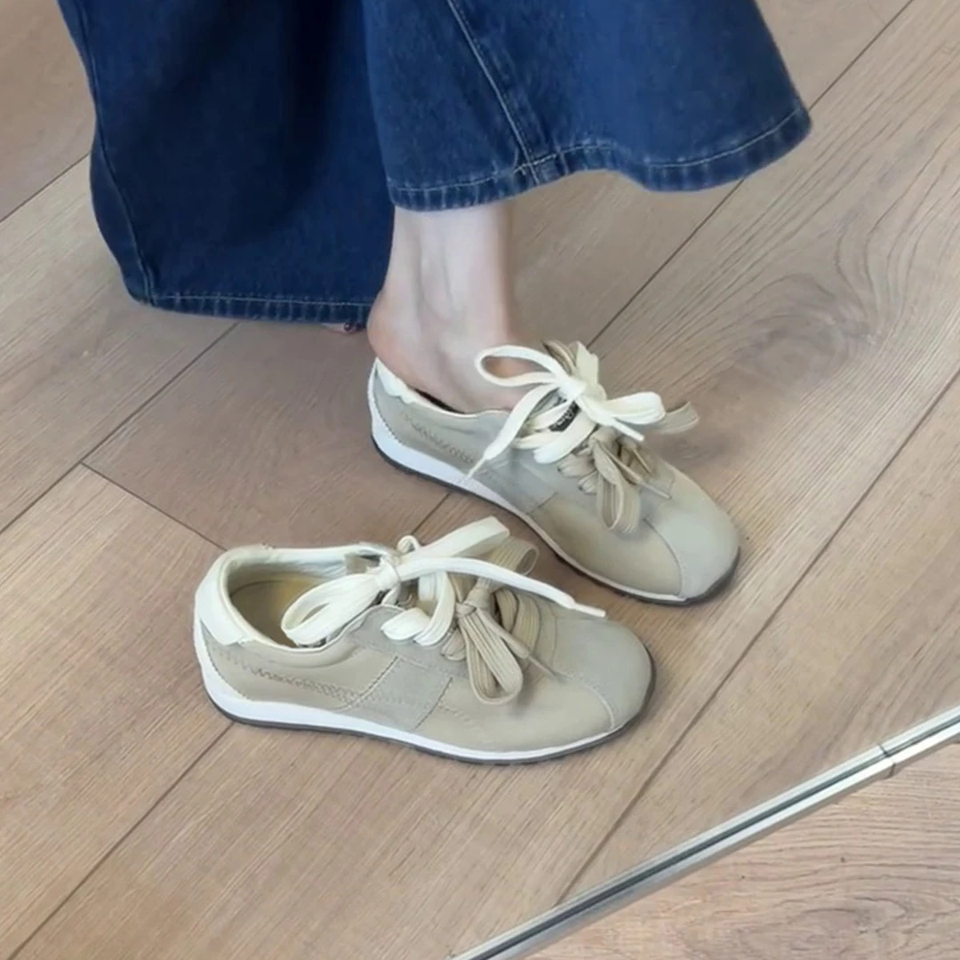 超软~复古鸳鸯系带休闲运动鞋百搭厚底阿甘鞋女潮芭蕾风德训鞋